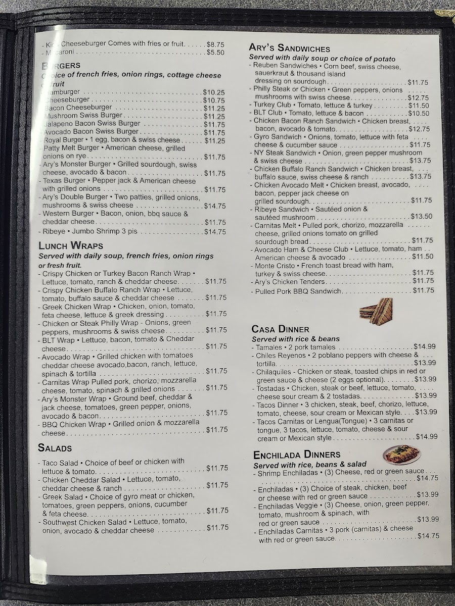 Ary's Pancake Restaurant Photo Menu 1