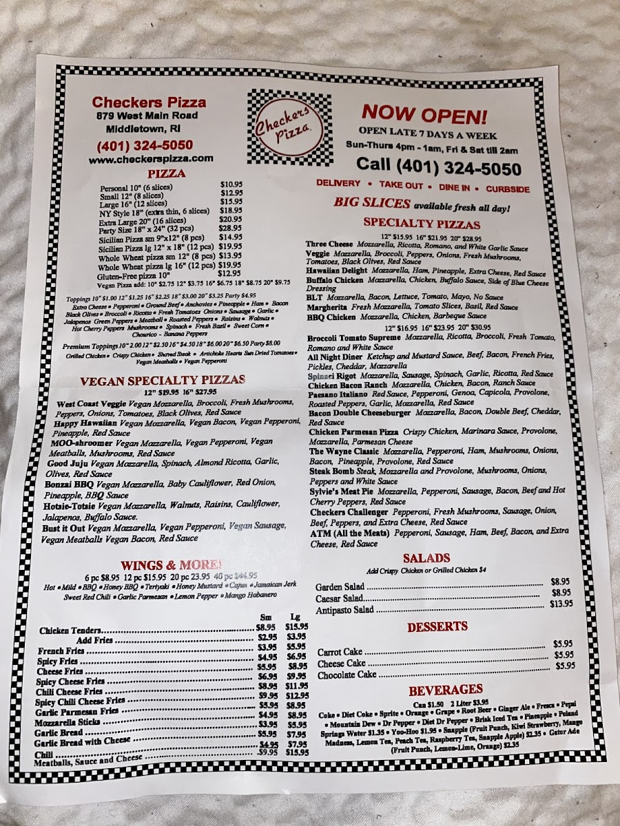 Checkers Pizza Photo Menu 1