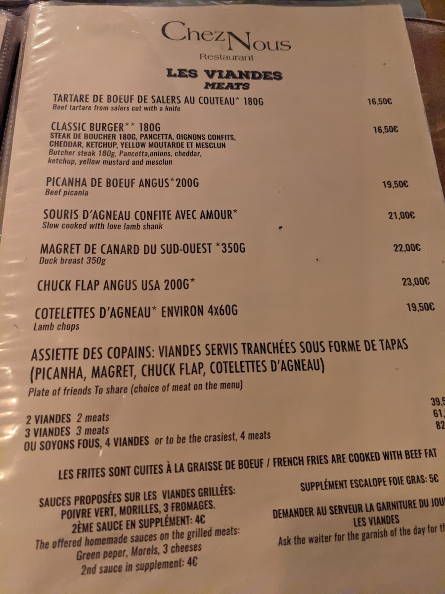 Chez Nous Photo Menu 3