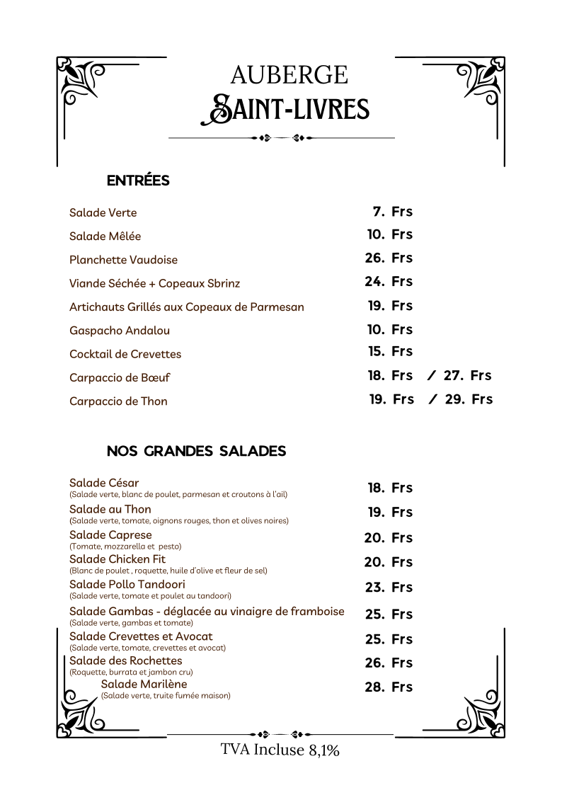 Auberge Communale de Saint-Livres Photo Menu 1