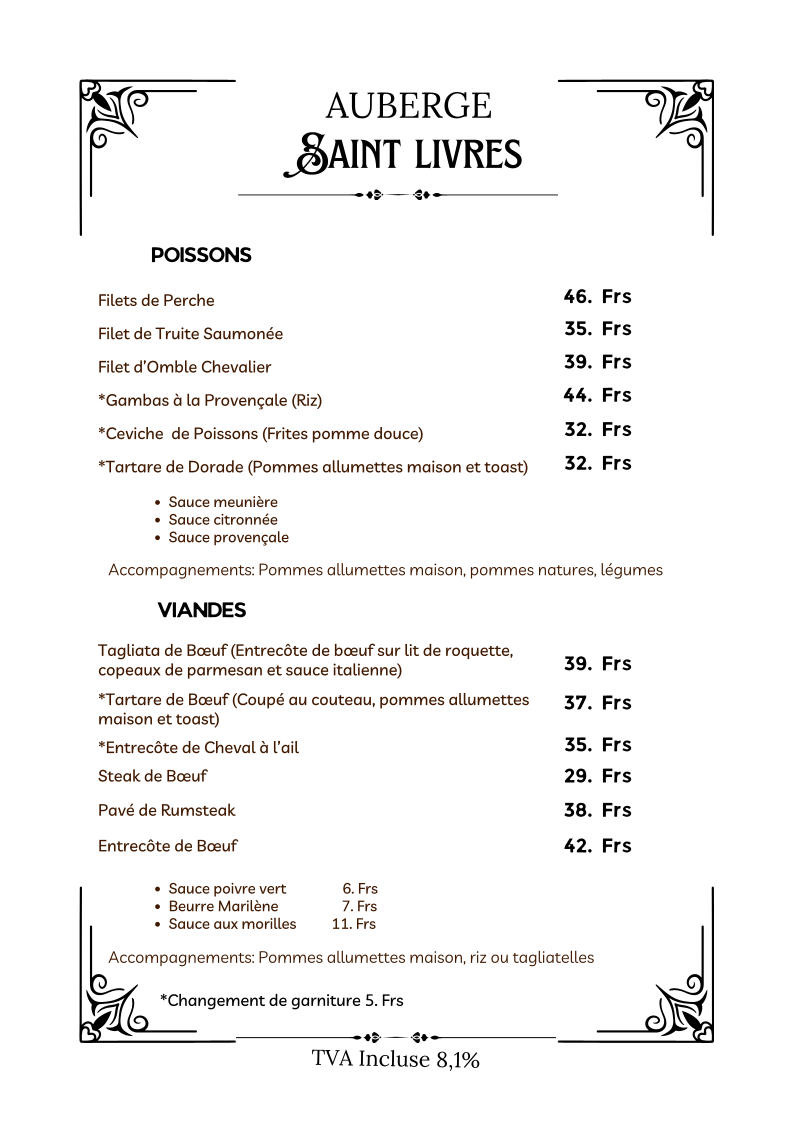 Auberge Communale de Saint-Livres Photo Menu 2