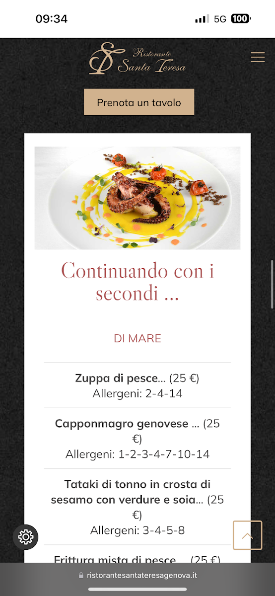 Ristorante Santa Teresa Photo Menu 1