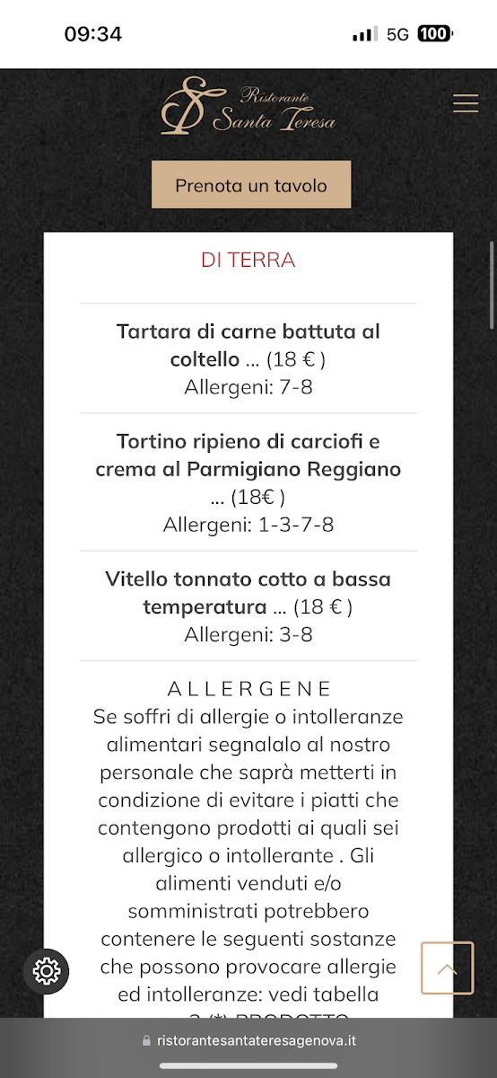 Ristorante Santa Teresa Photo Menu 3