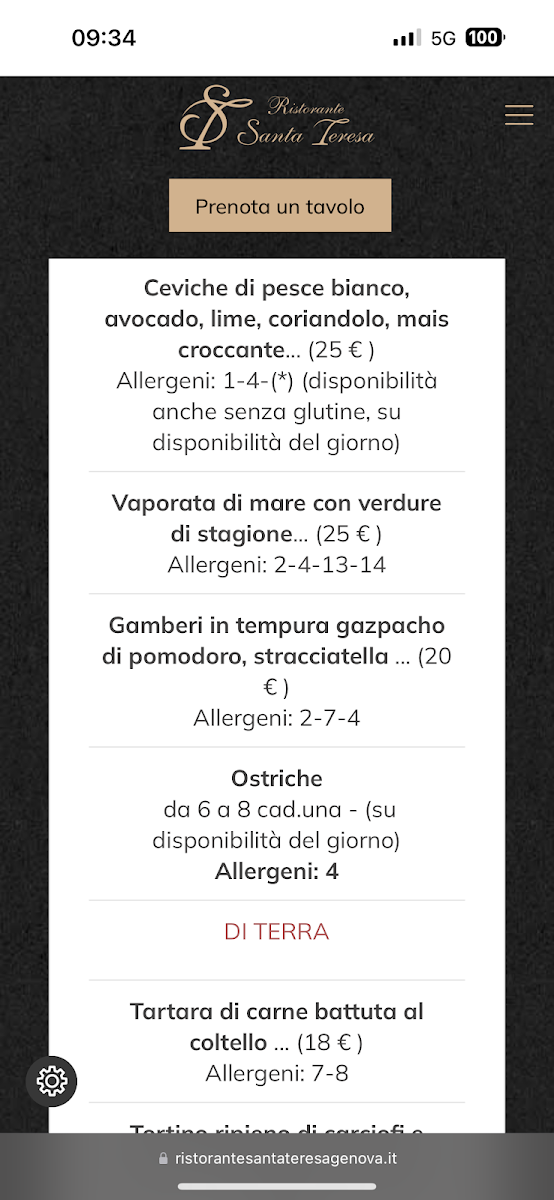 Ristorante Santa Teresa Photo Menu 4