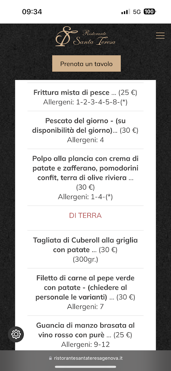 Ristorante Santa Teresa Photo Menu 9
