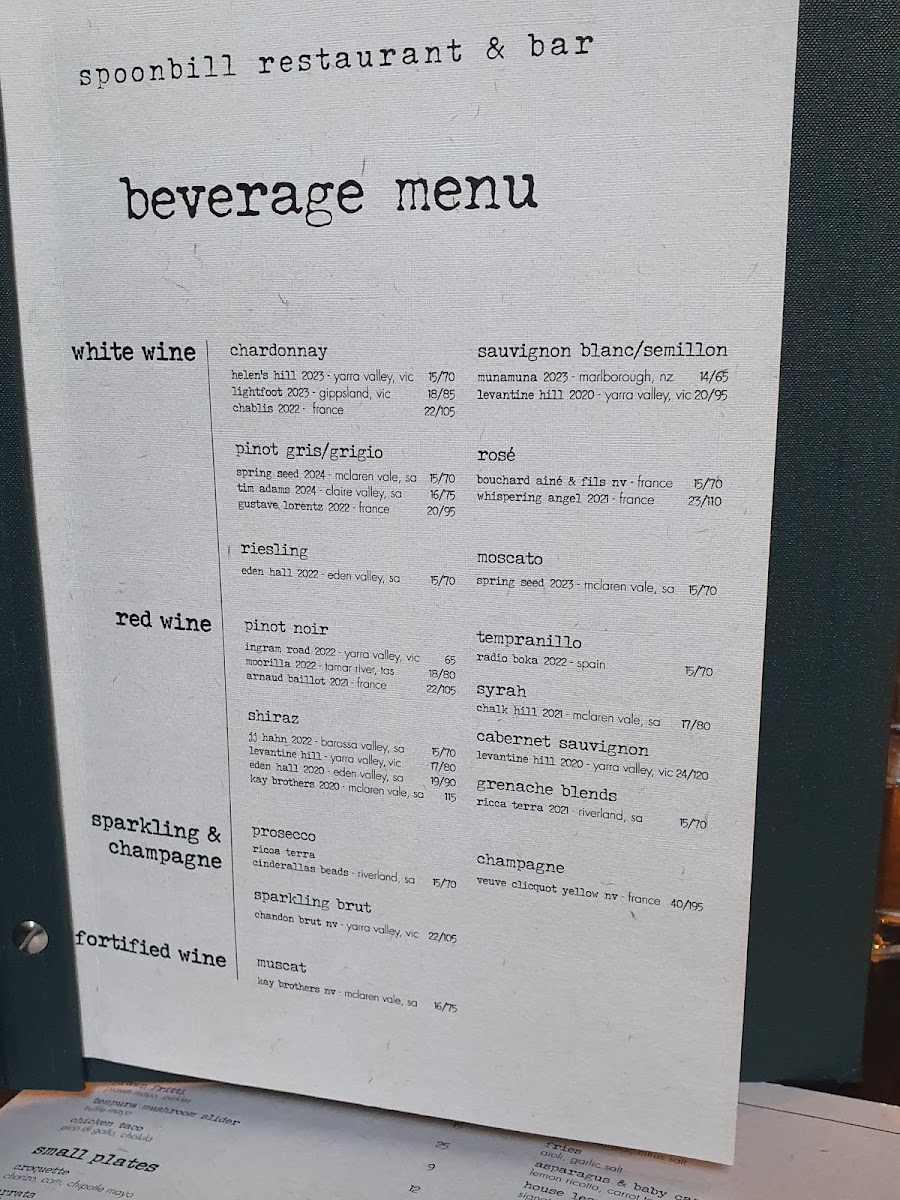 Spoonbill Restaurant and Bar Photo Menu 2