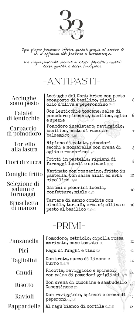 Trentatré Tuscan Bistrò & Bar Photo Menu 4