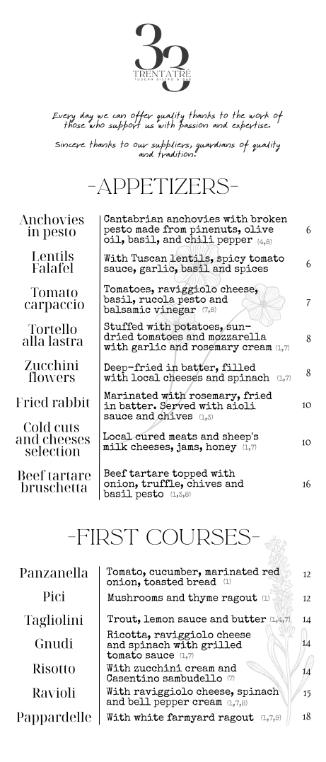 Trentatré Tuscan Bistrò & Bar Photo Menu 5