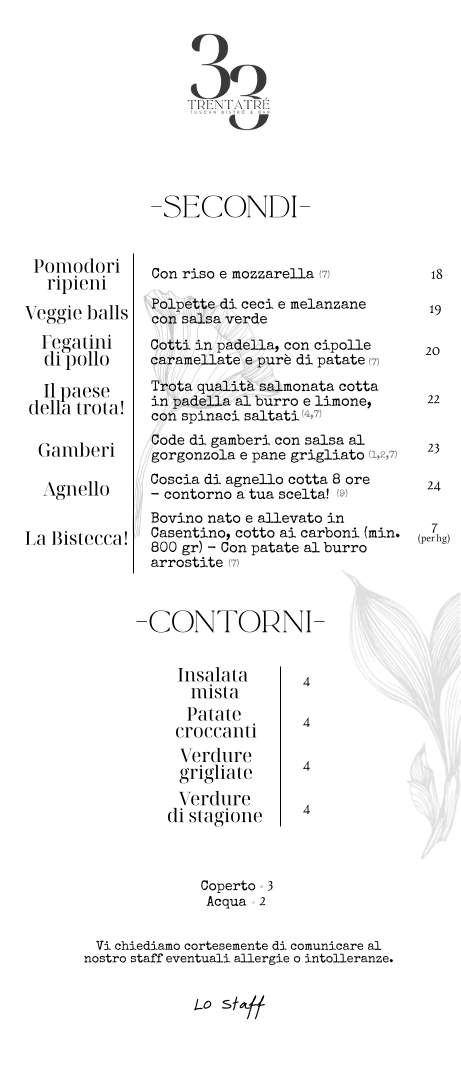 Trentatré Tuscan Bistrò & Bar Photo Menu 8