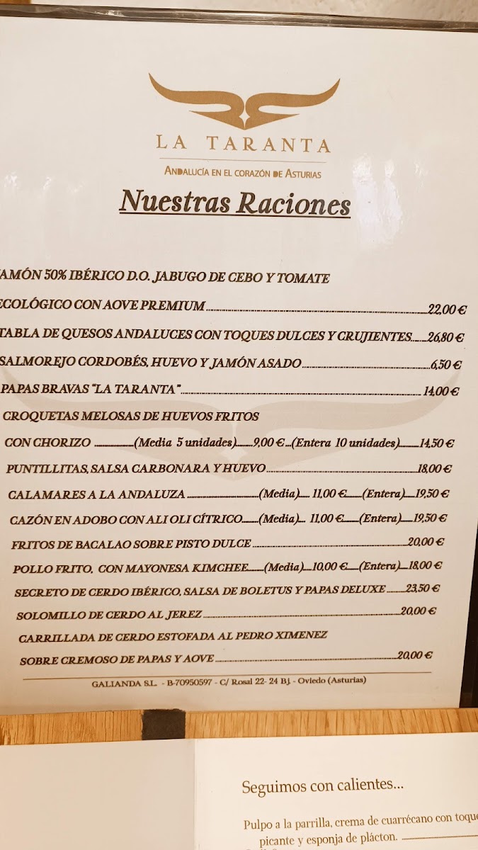 La Taranta Photo Menu 1