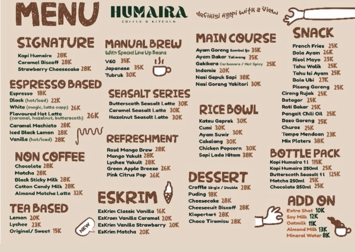 Humaira Coffee & Kitchen Photo Menu 1