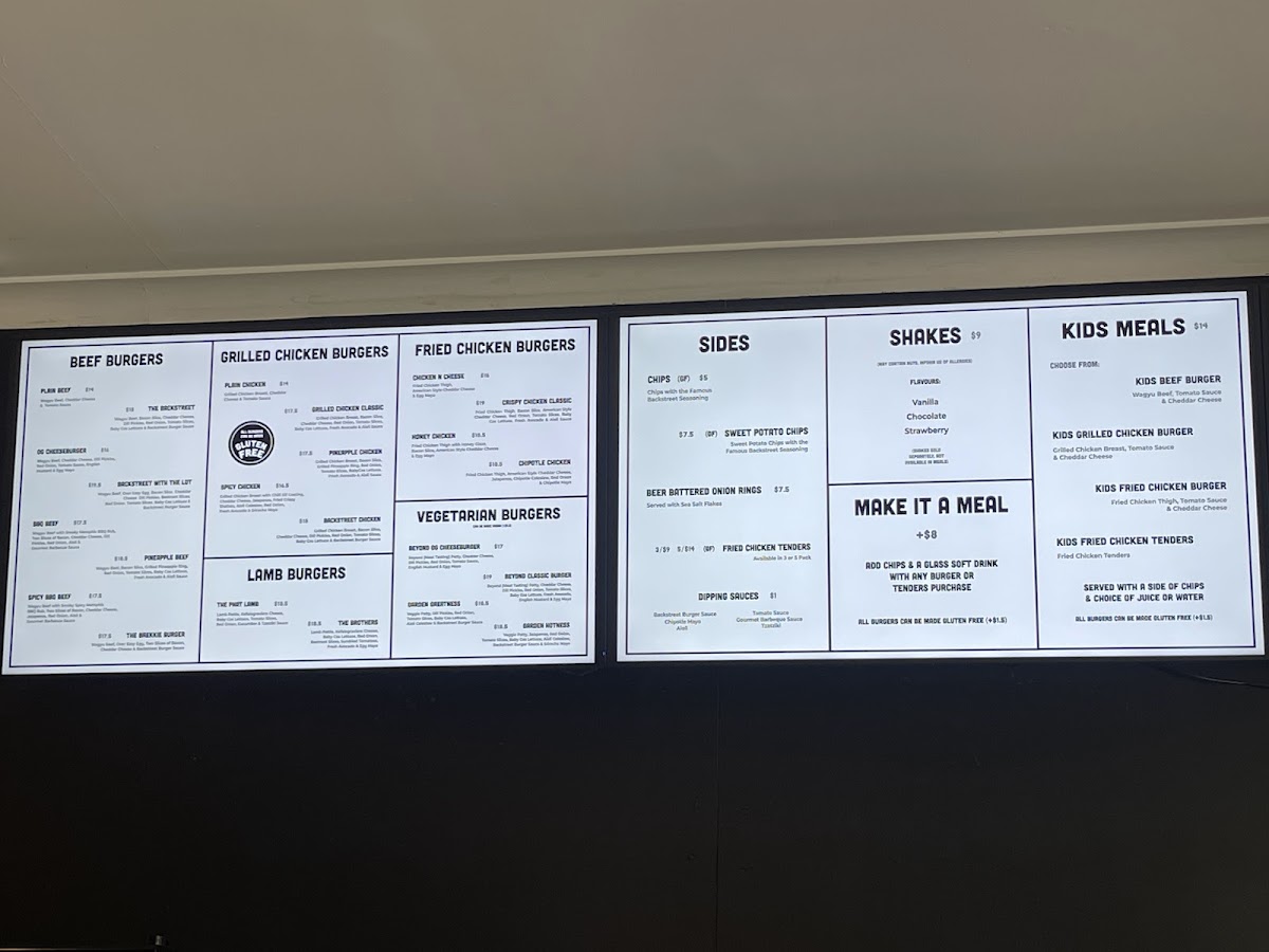 Backstreet Burgers Photo Menu 1