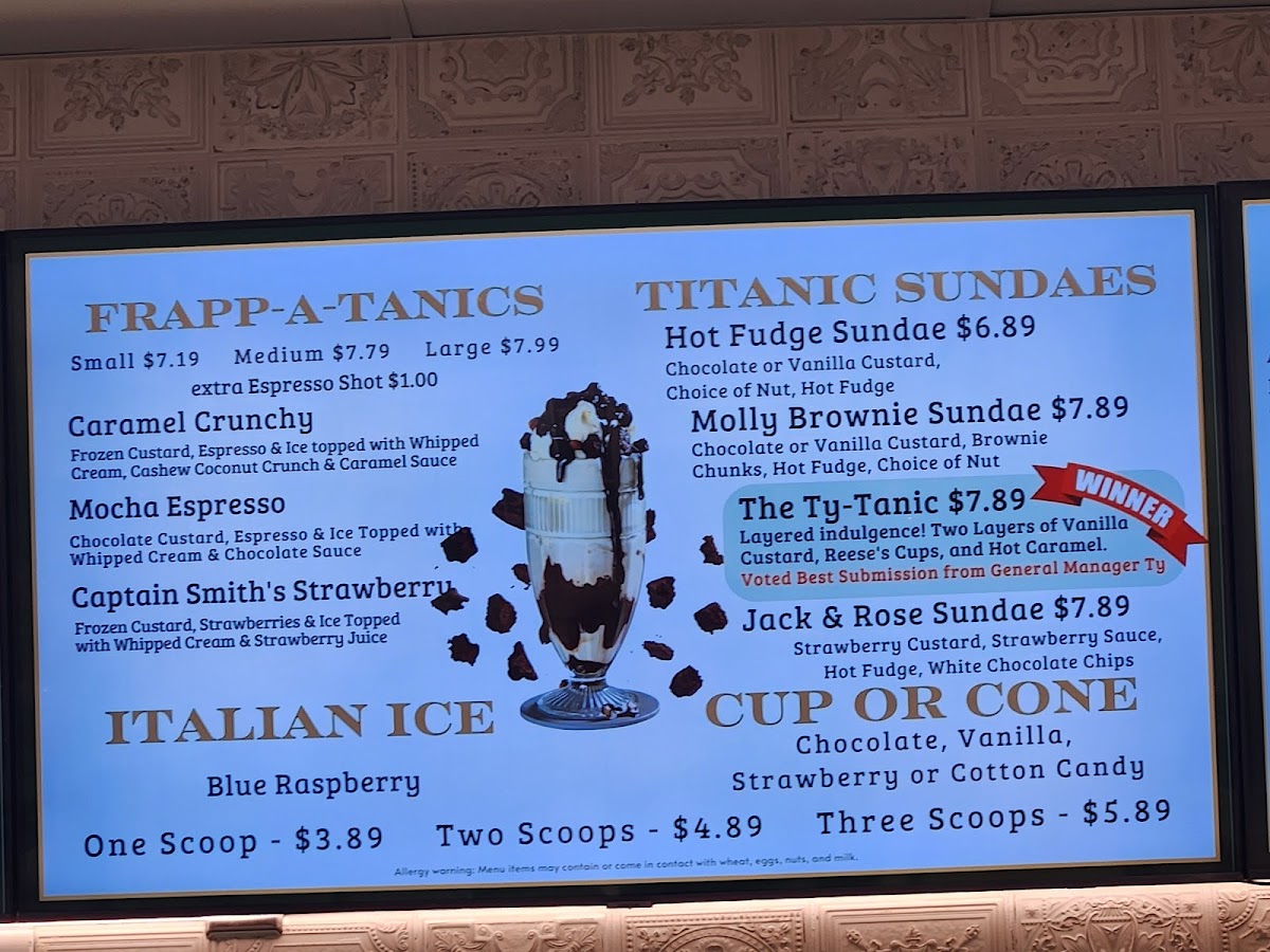 Titanic Ice Cream Photo Menu 1