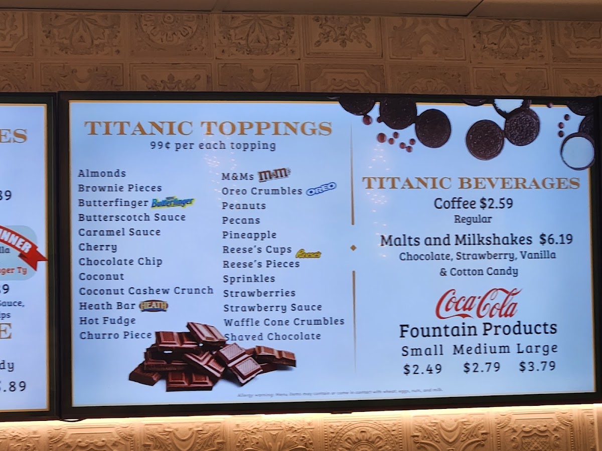 Titanic Ice Cream Photo Menu 2
