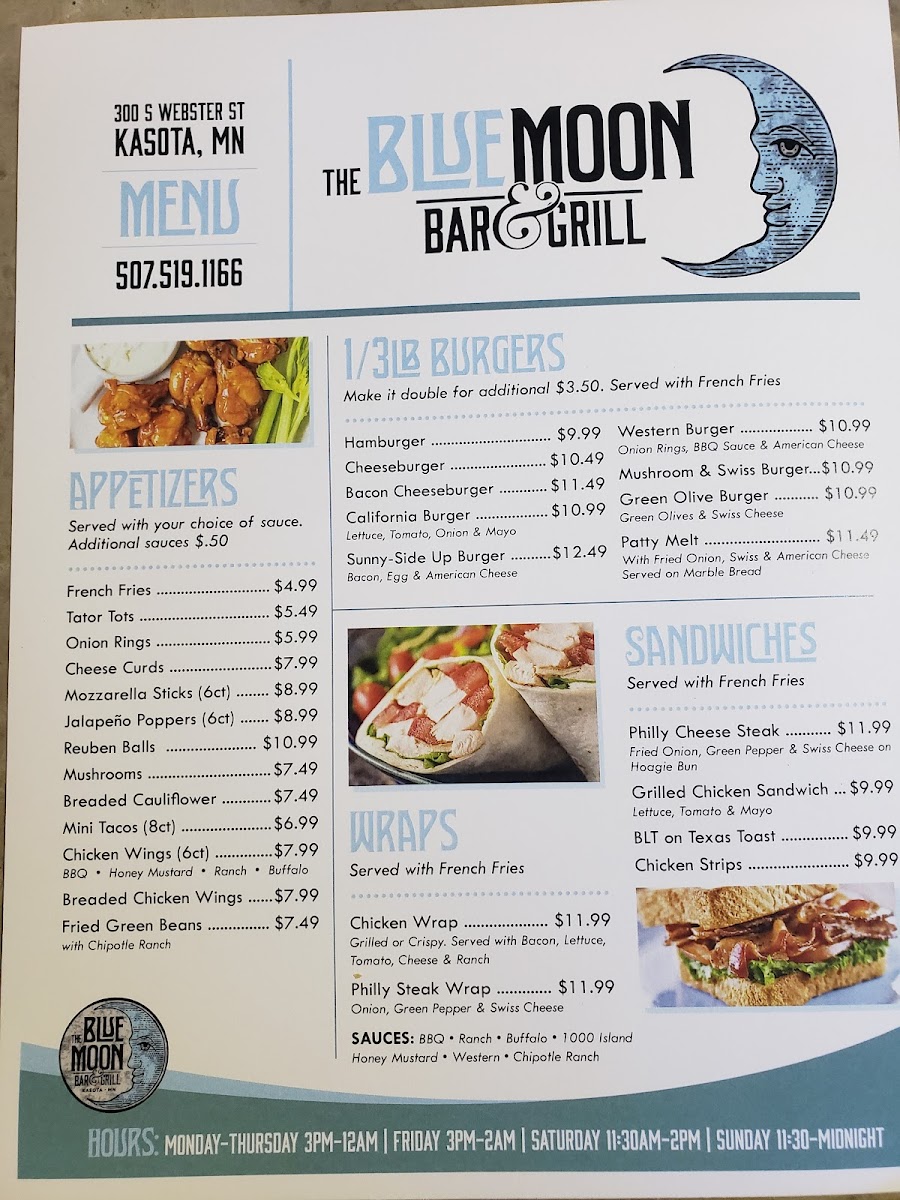 The Blue Moon Bar and Grill Photo Menu 1