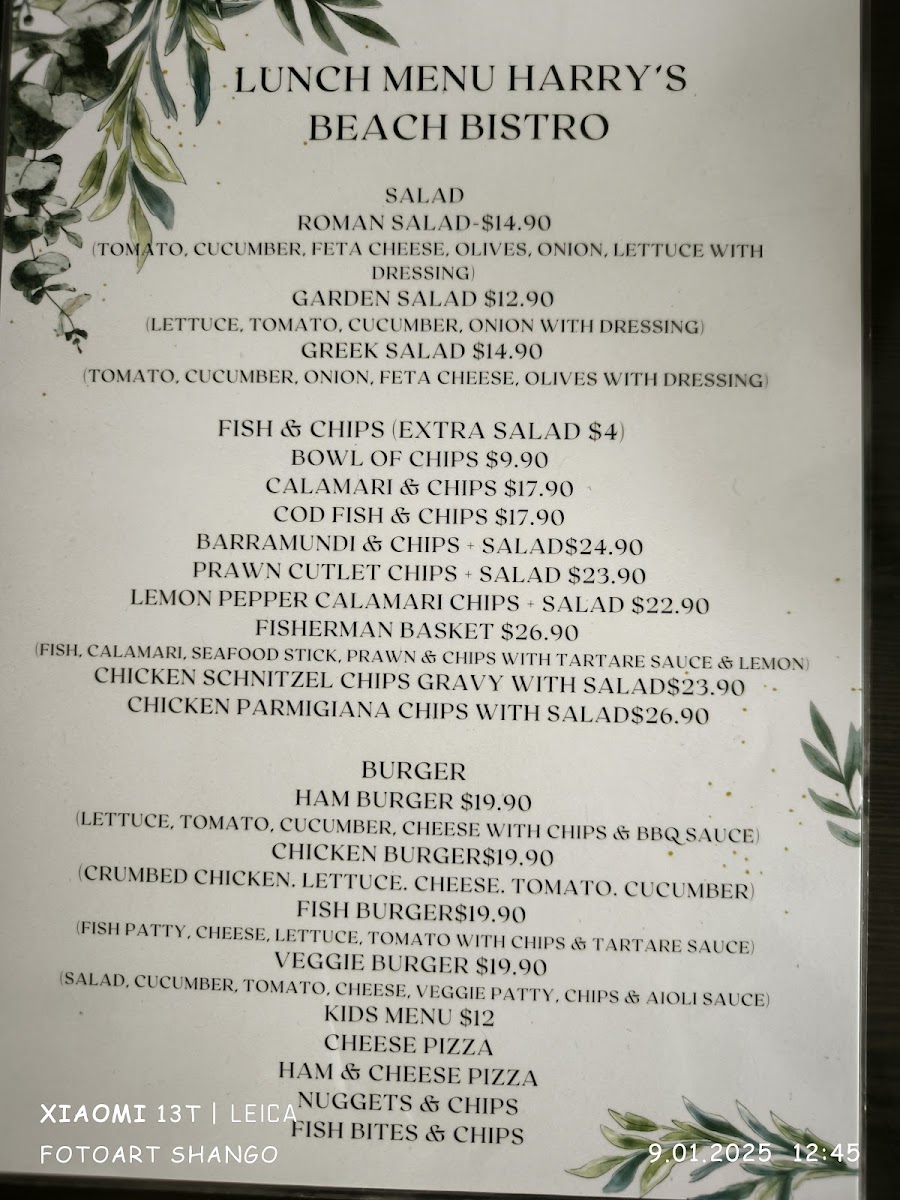Harry's Beach Bistro Photo Menu 1
