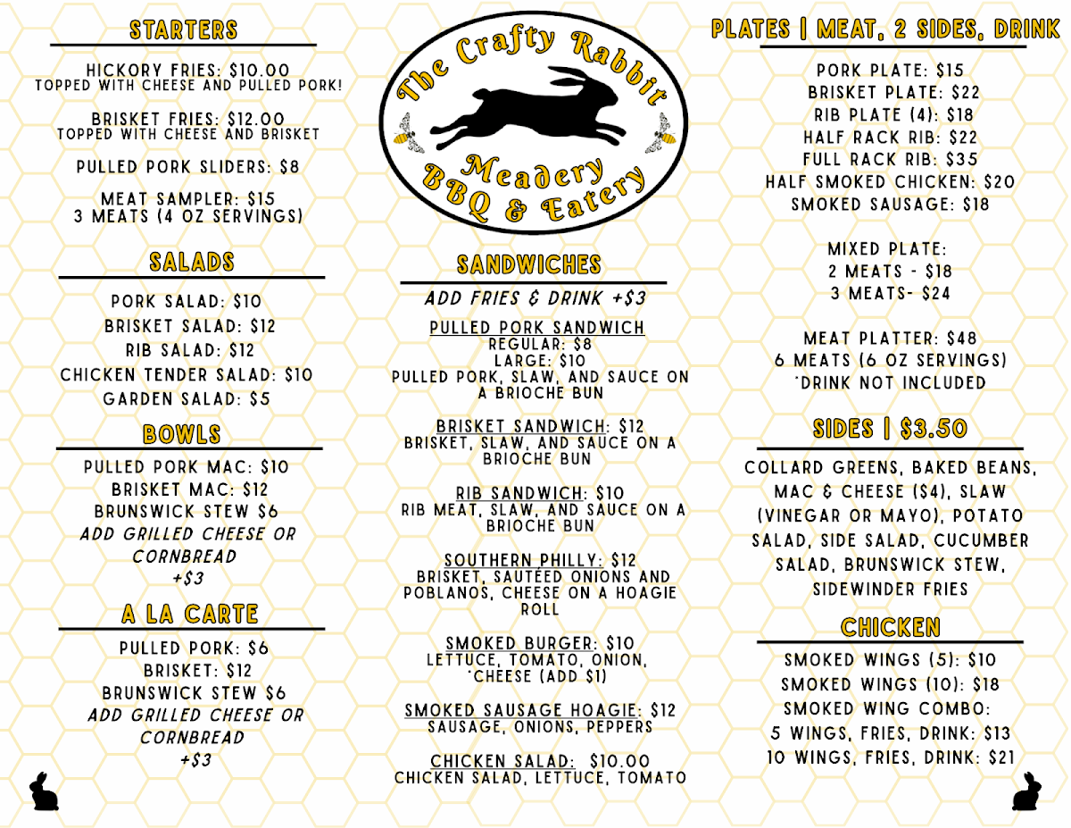 The Crafty Rabbit Meadery BBQ & Eatery Photo Menu 1