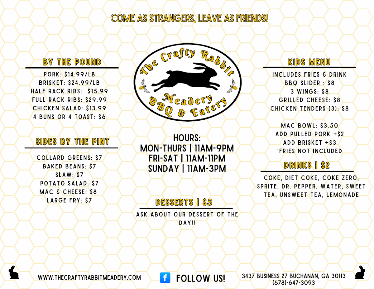 The Crafty Rabbit Meadery BBQ & Eatery Photo Menu 2
