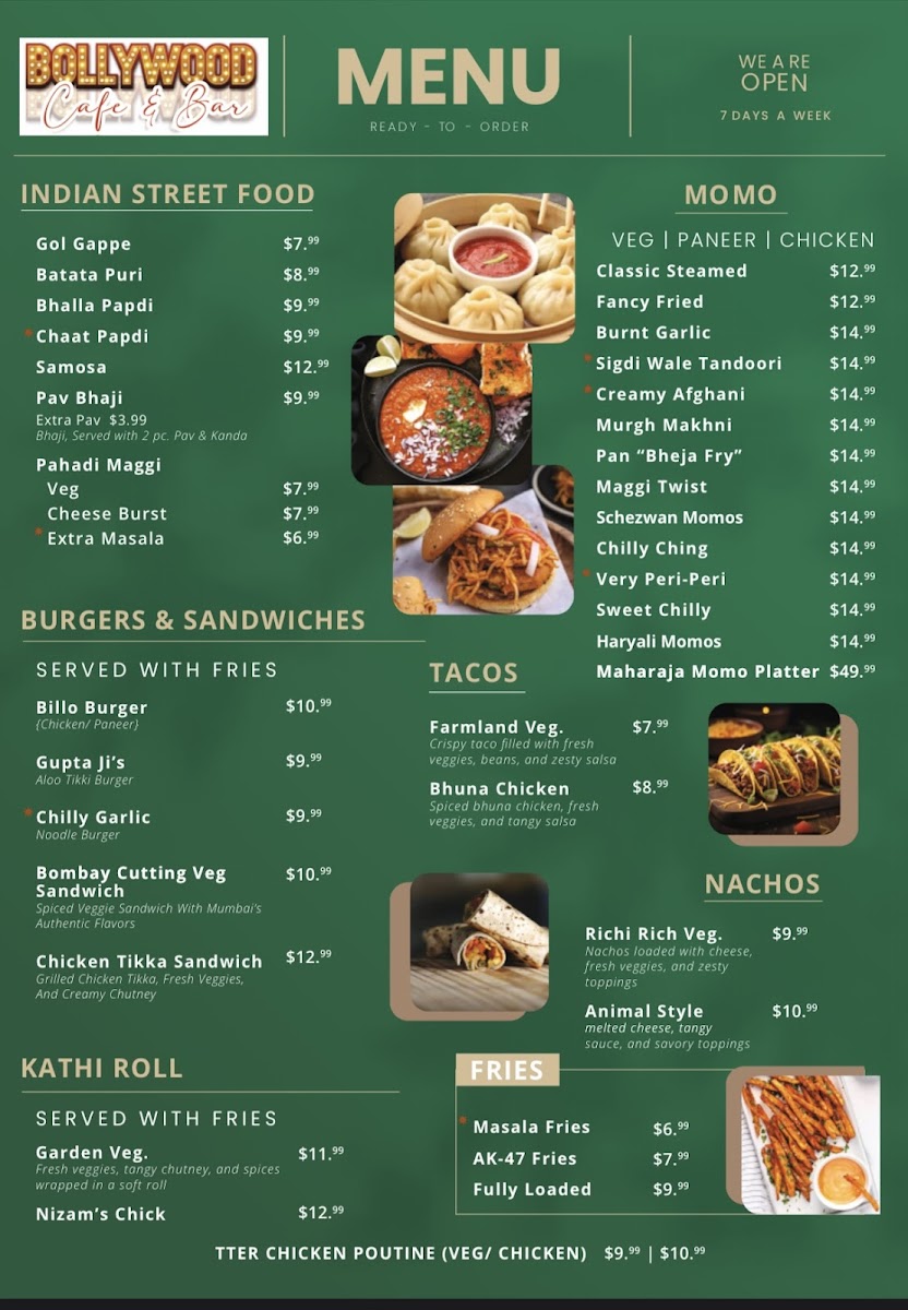 Bollywood Cafe Indian Street Eats & Bar. Photo Menu 1
