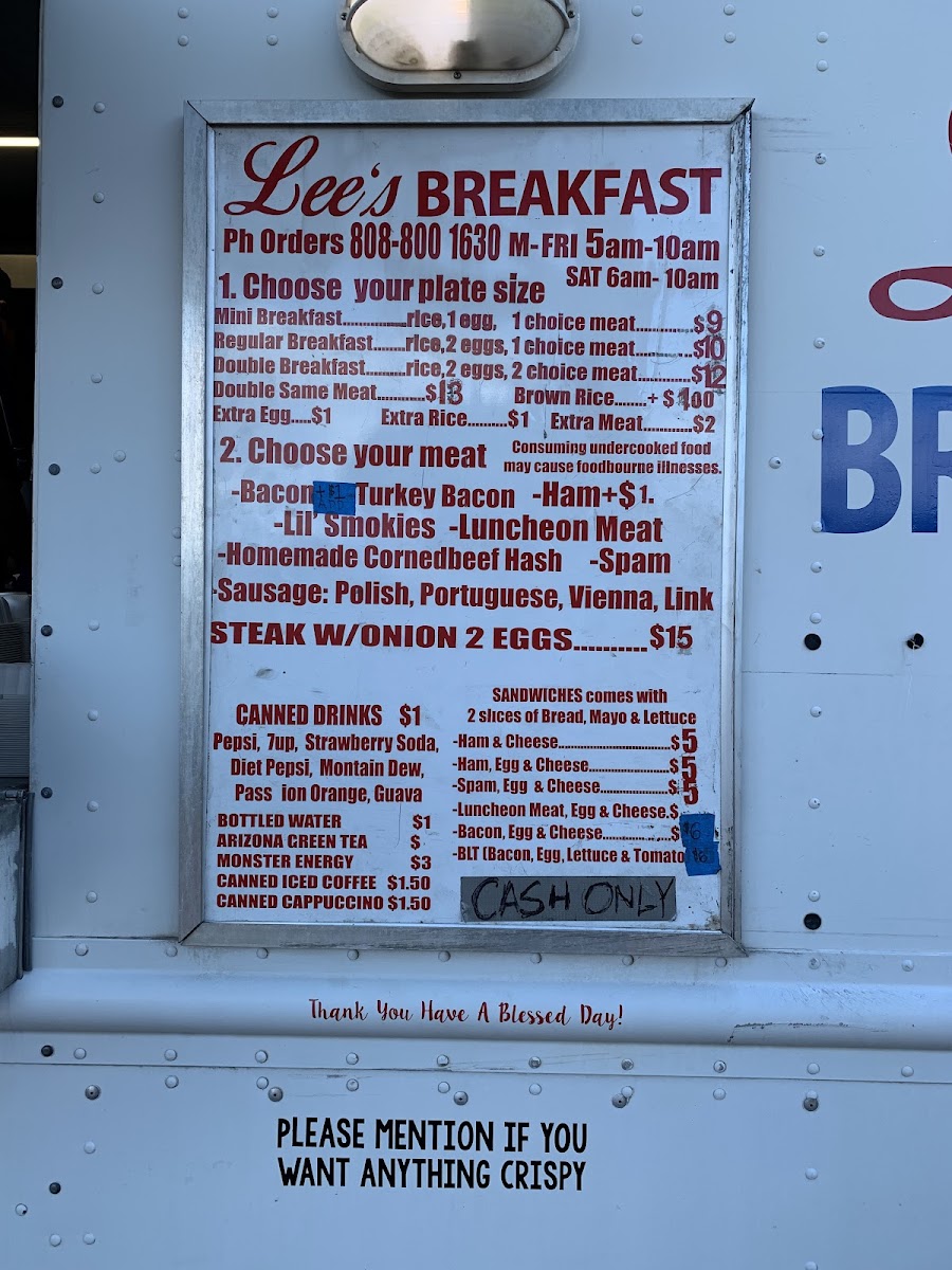 Lee's Breakfast Wagon Photo Menu 1