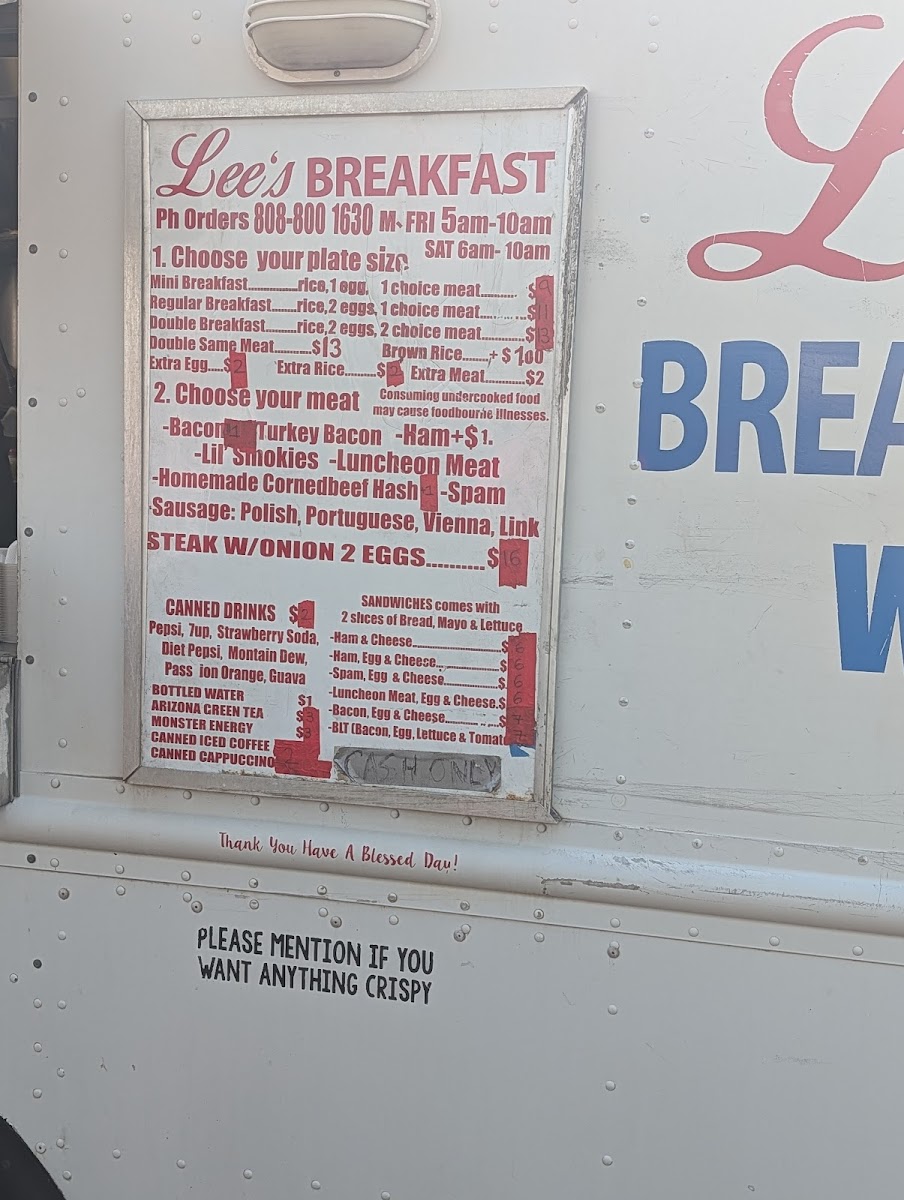 Lee's Breakfast Wagon Photo Menu 2