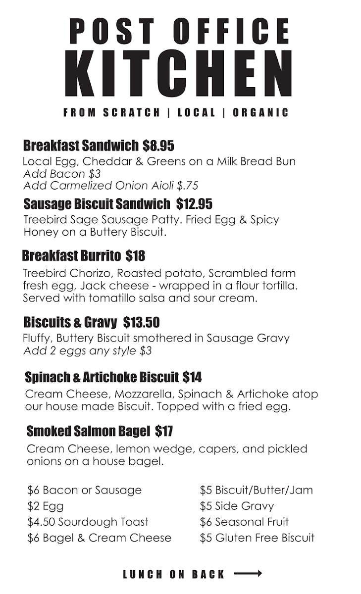 Post Office Coffee Photo Menu 1