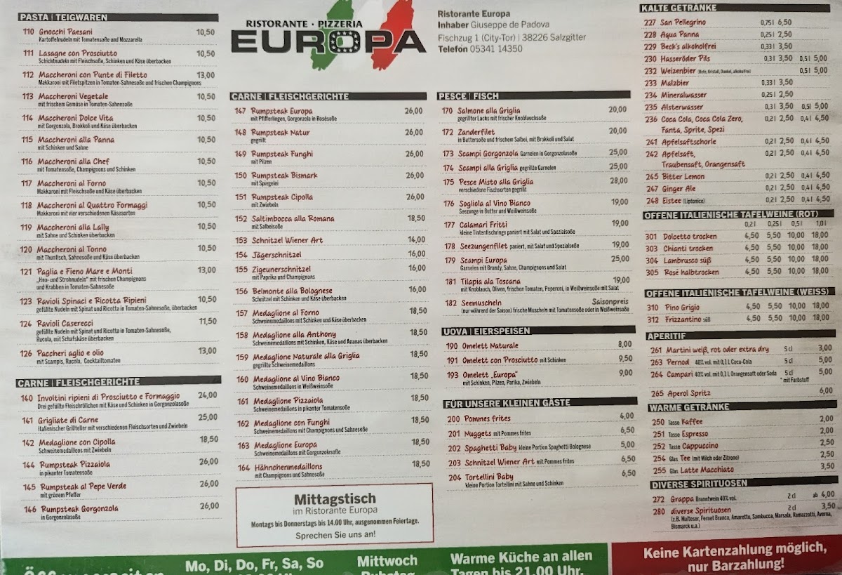 Ristorante Pizzeria Europa Photo Menu 1