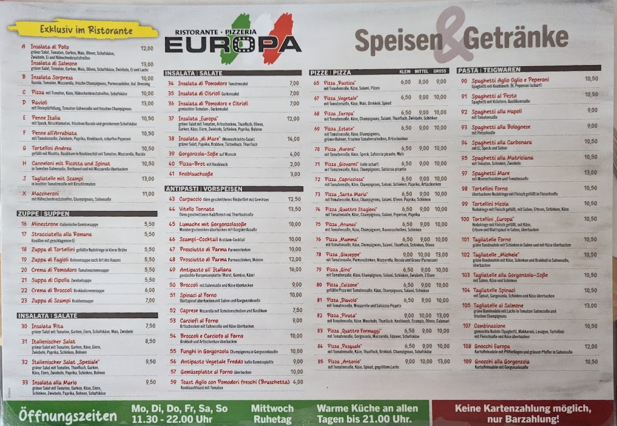 Ristorante Pizzeria Europa Photo Menu 2