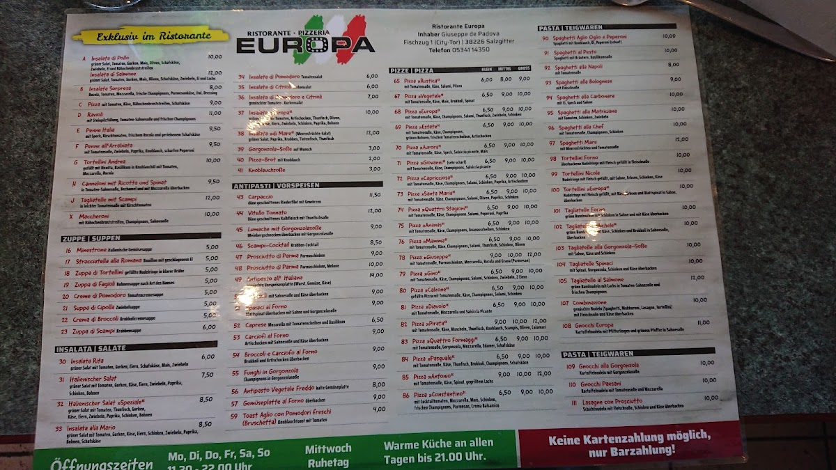 Ristorante Pizzeria Europa Photo Menu 3