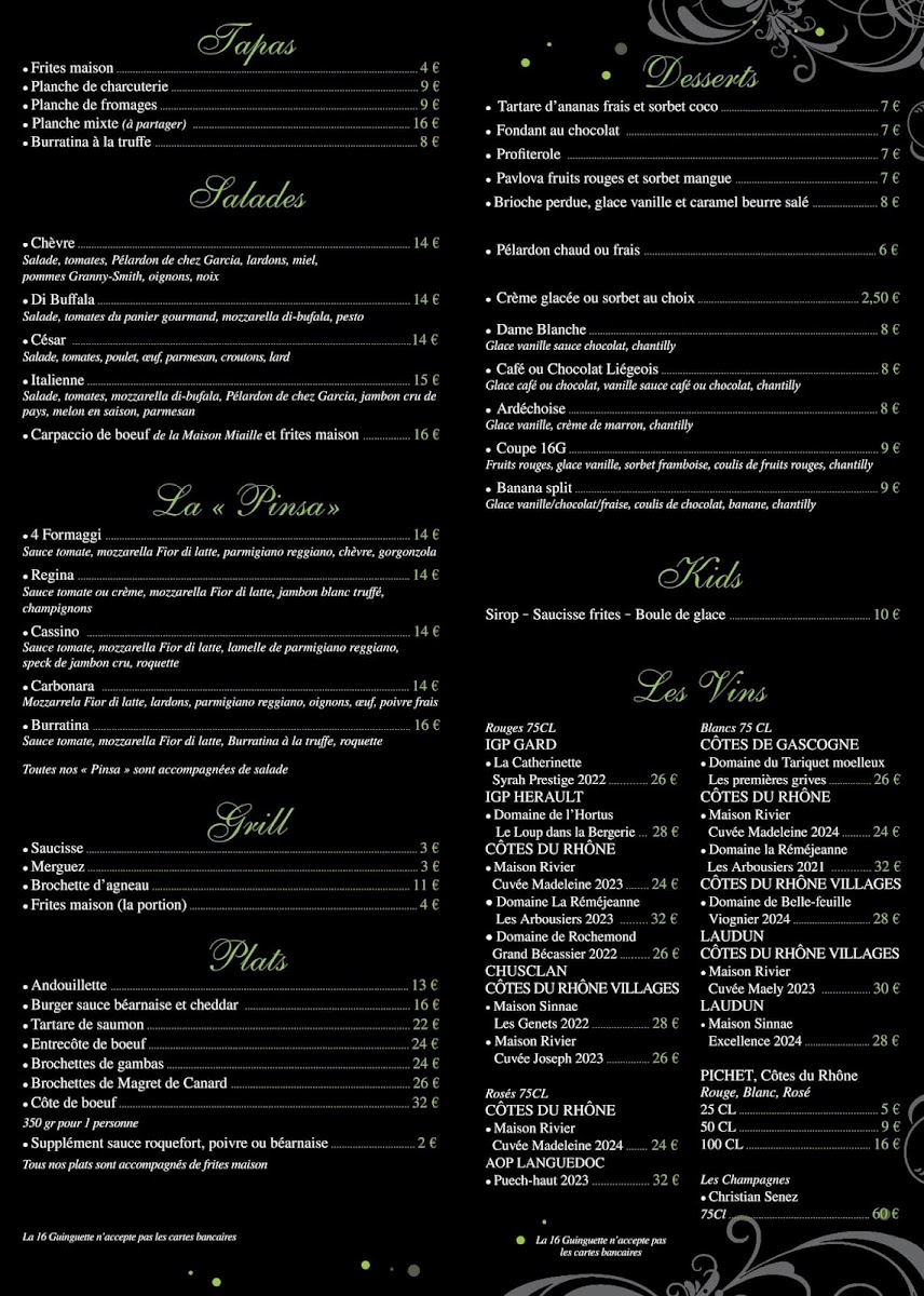 La 16 Guinguette Photo Menu 1