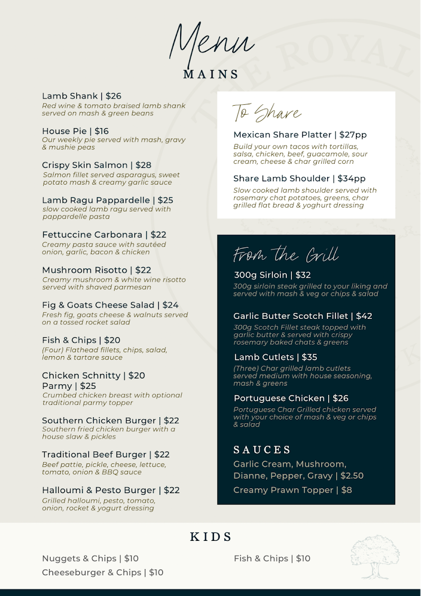 Royal Oak Bistro Cessnock Photo Menu 1