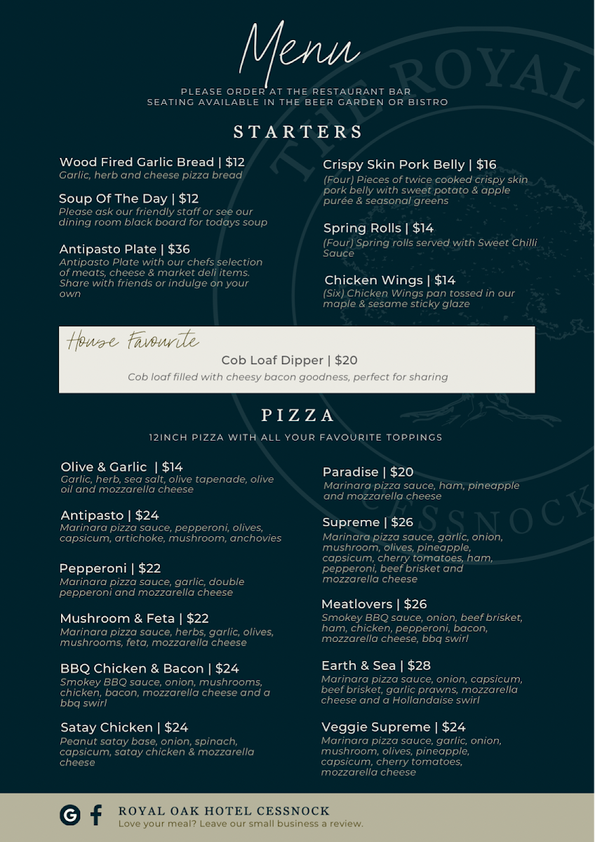 Royal Oak Bistro Cessnock Photo Menu 2