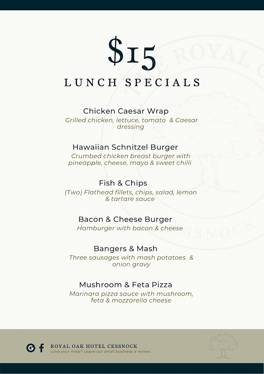 Royal Oak Bistro Cessnock Photo Menu 3