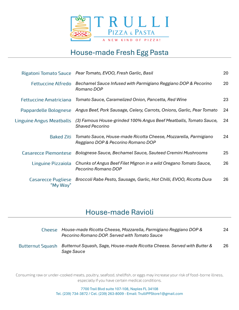 Trulli Pizza & Pasta Photo Menu 1