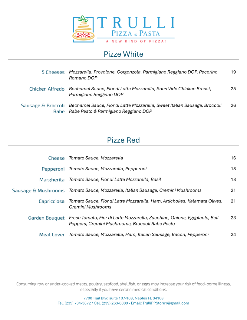 Trulli Pizza & Pasta Photo Menu 2