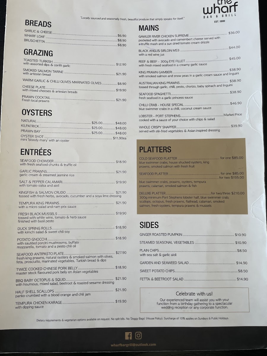 The Wharf Restaurant Photo Menu 1