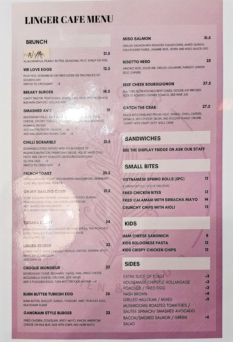 Linger Cafe Photo Menu 5