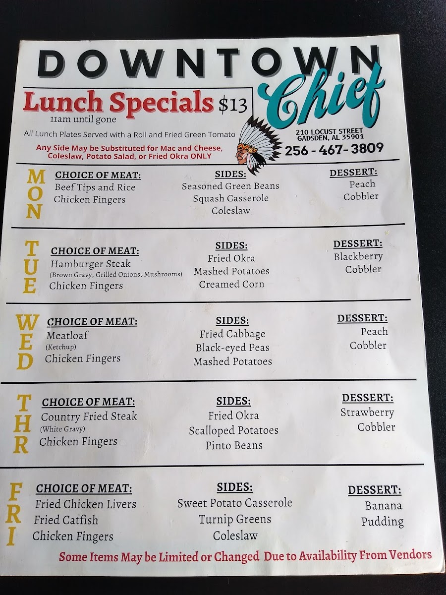The Downtown Chief Photo Menu 7