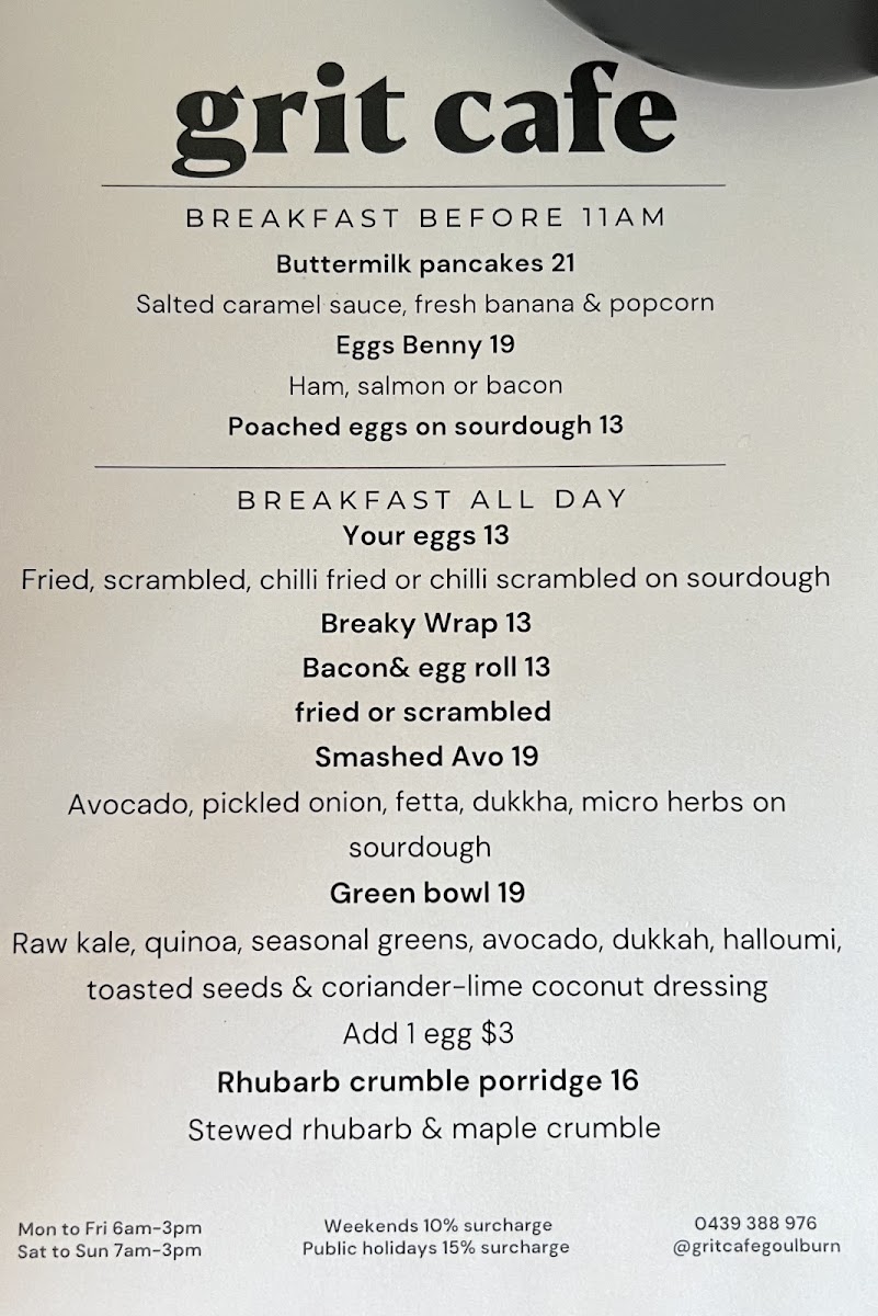 Grit Cafe Photo Menu 1