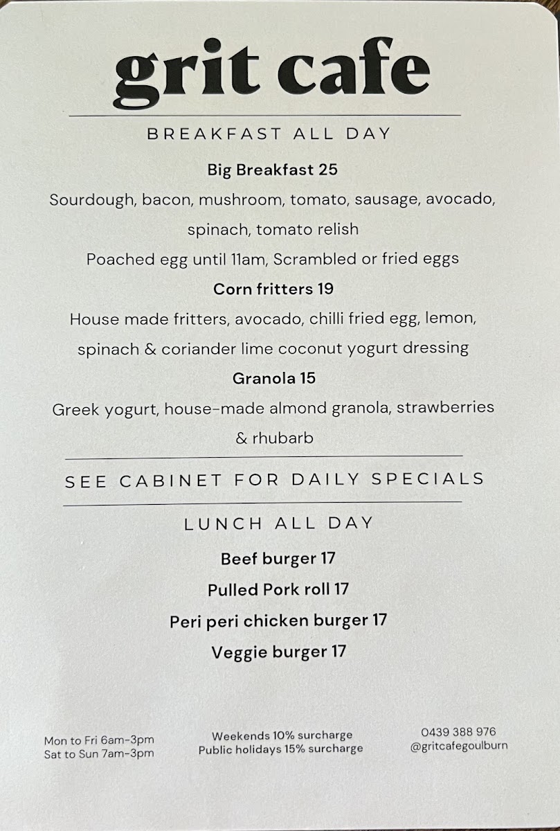 Grit Cafe Photo Menu 2