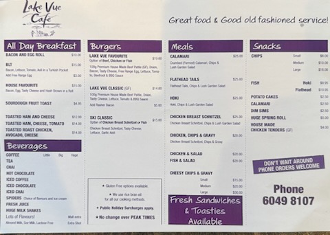 Lake Vue Cafe Photo Menu 1