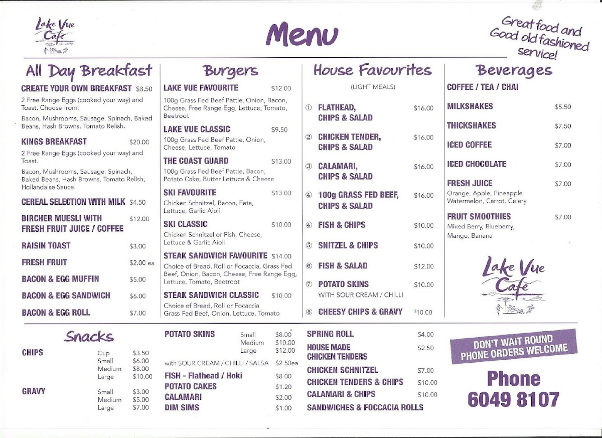 Lake Vue Cafe Photo Menu 2