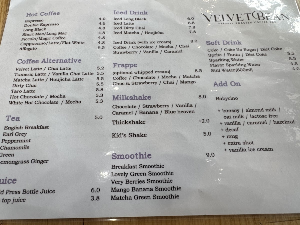 Velvet Bean Epping Photo Menu 1