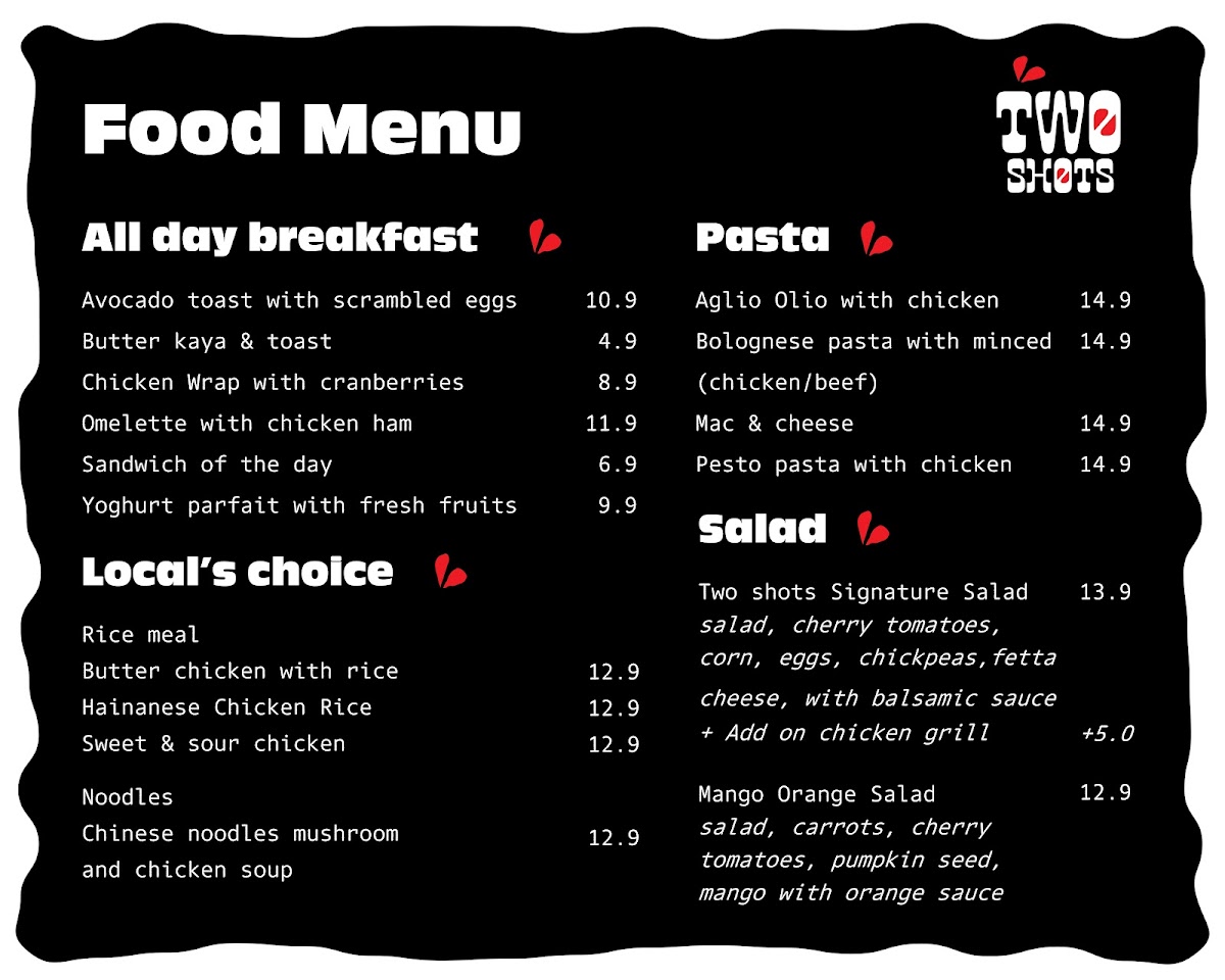 Two Shots Cafe Photo Menu 1