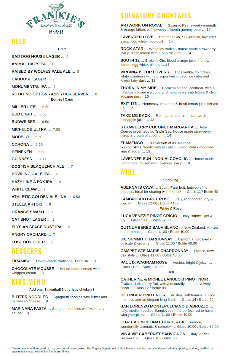 Frankie's Kitchen & Cocktail Bar Photo Menu 4
