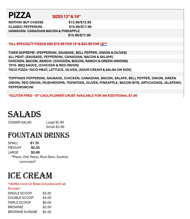 First Bank of Pizza Photo Menu 1
