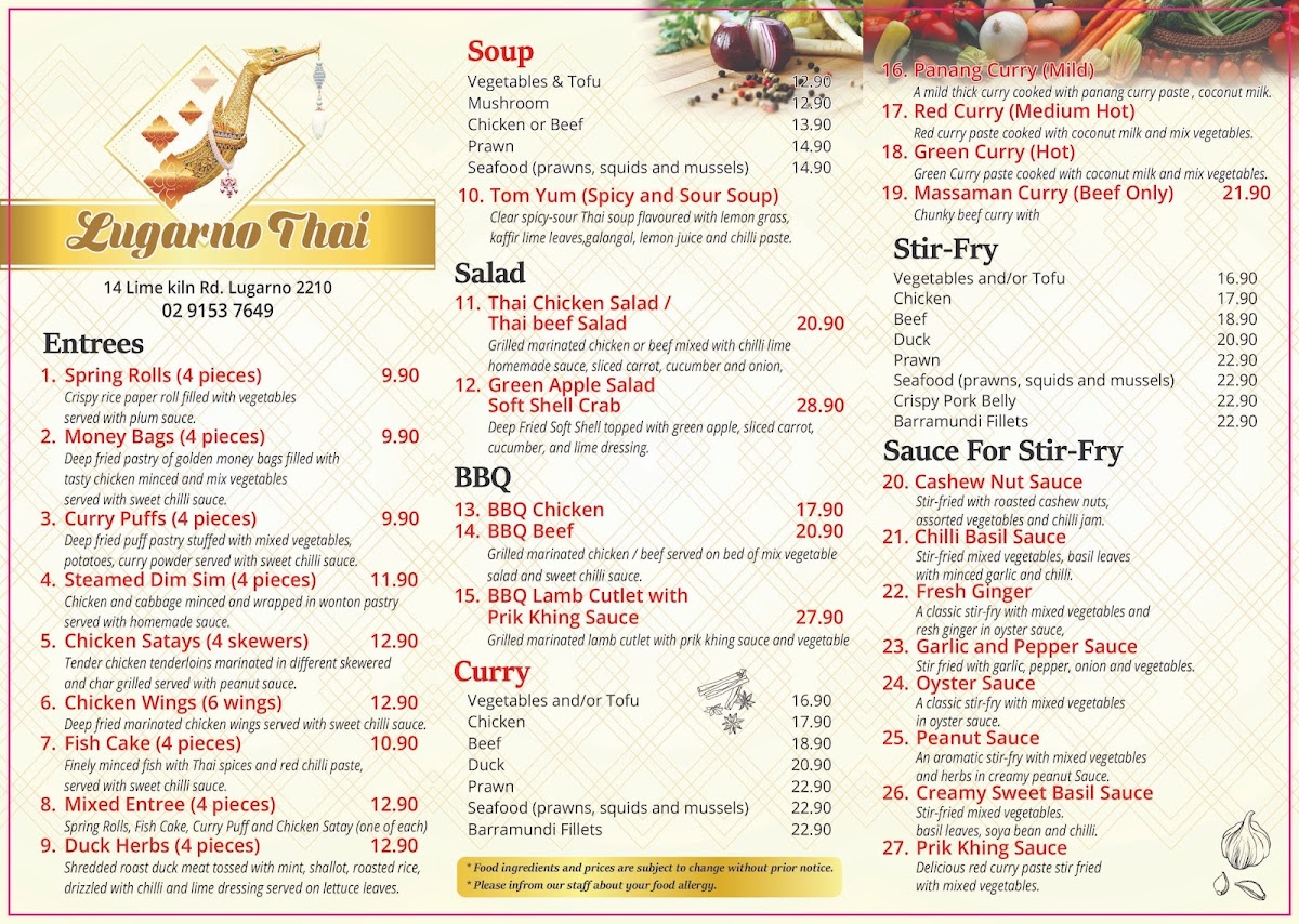 Lugarno Thai Restaurant Photo Menu 1