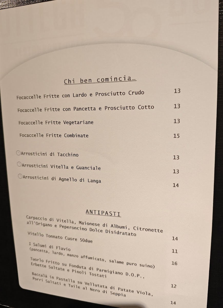 Bottega 50due Photo Menu 1