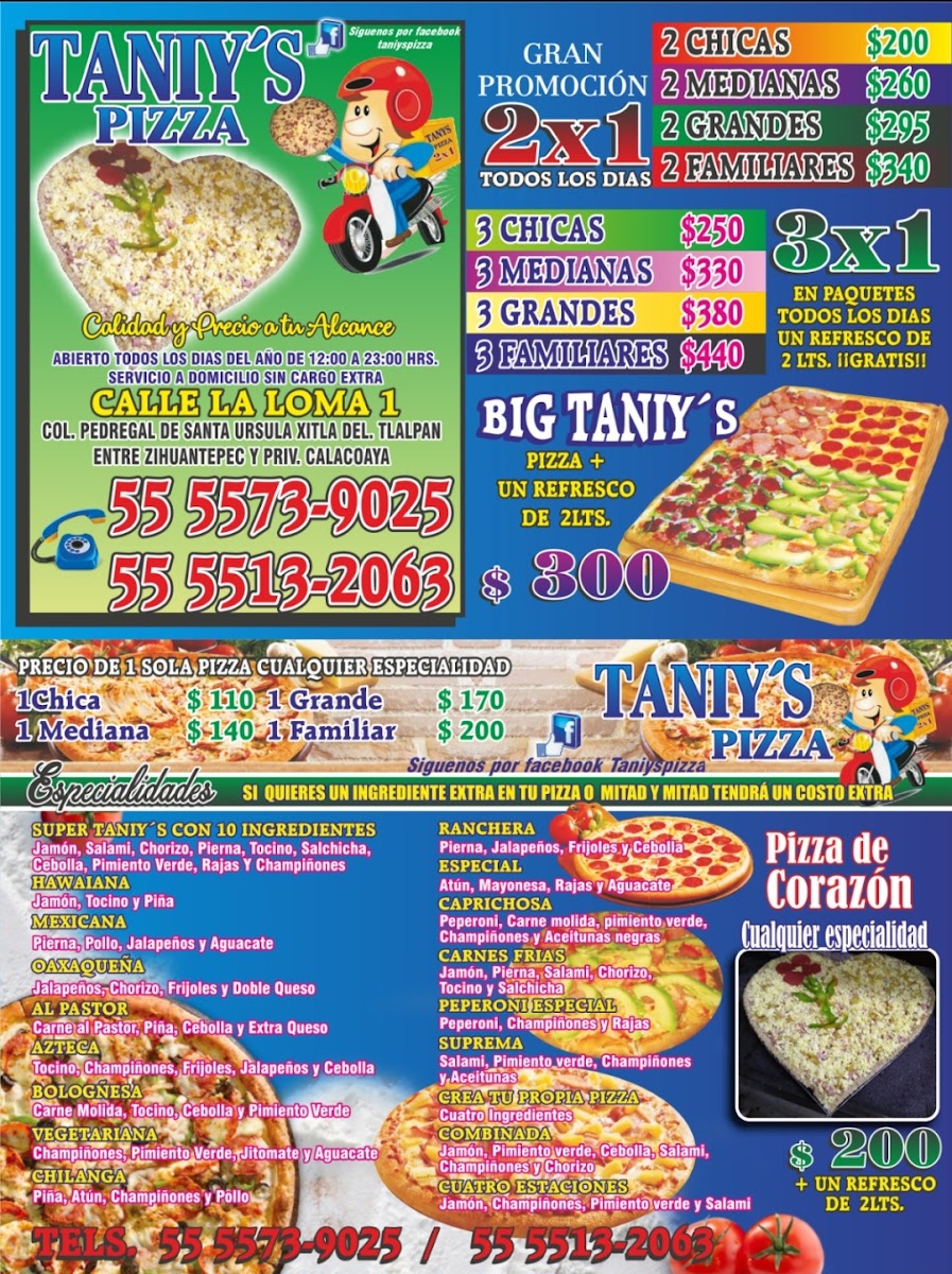 Tanis Pizza Photo Menu 1