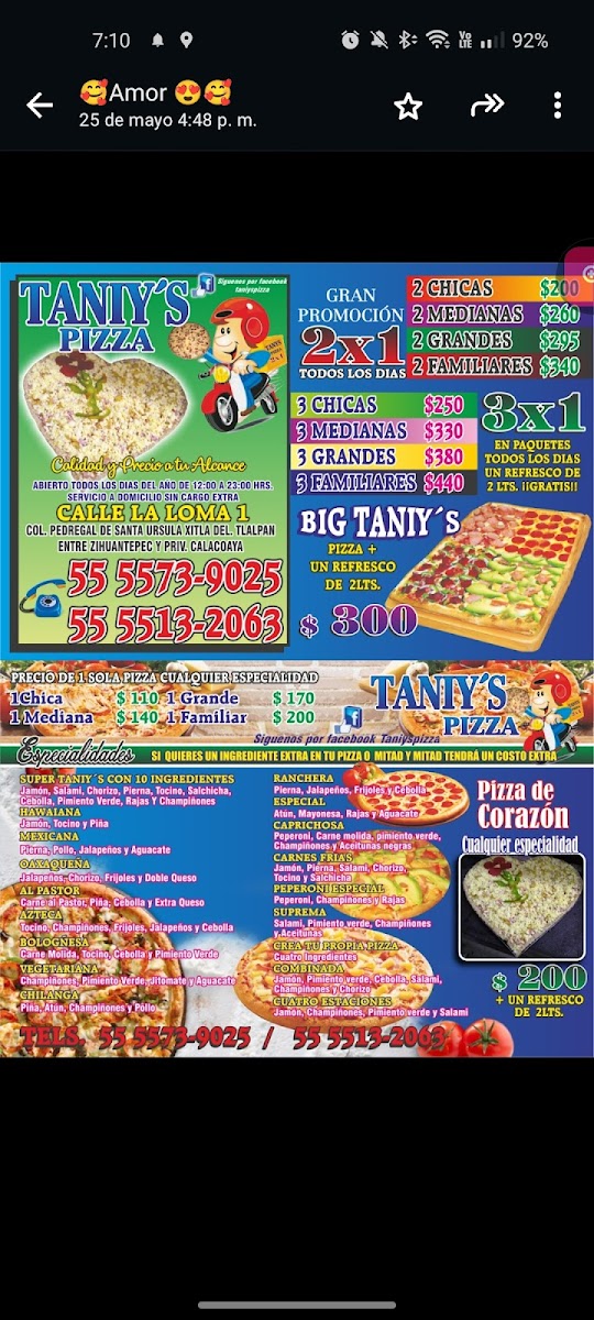 Tanis Pizza Photo Menu 2